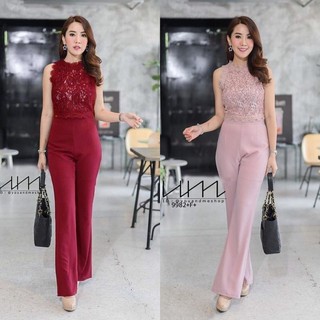 GN9982 **รบกวนสอบถามก่อนสั่งซื้อจ้า** Set 2 ชิ้น เสื้อลูกไม้แขนกุด+ กางเกงเอวสูงขายาว