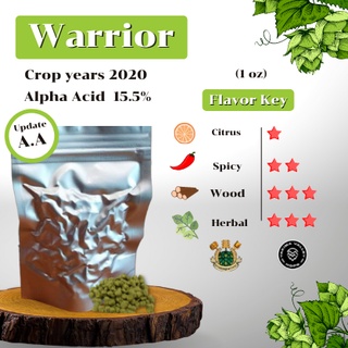 Warrior Hops (1oz) Crop years 2020 (บรรจุด้วยระบบสูญญากาศ)