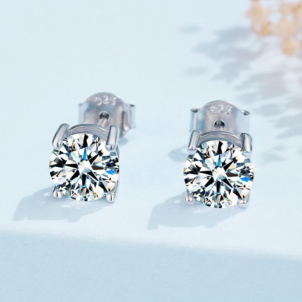 ต่างหู G Color Moissanite 4 prongs earrings 0.5ct/1.0ct/0.8ct สําหรับผู้หญิง