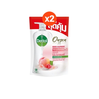 Dettol Onzen Aromatic Shower Gel Momo and Raspberry Scent เดทตอล เจลอาบน้ำชนิดถุงเติม ออนเซ็น อโรมาติก 410 กรัม X2