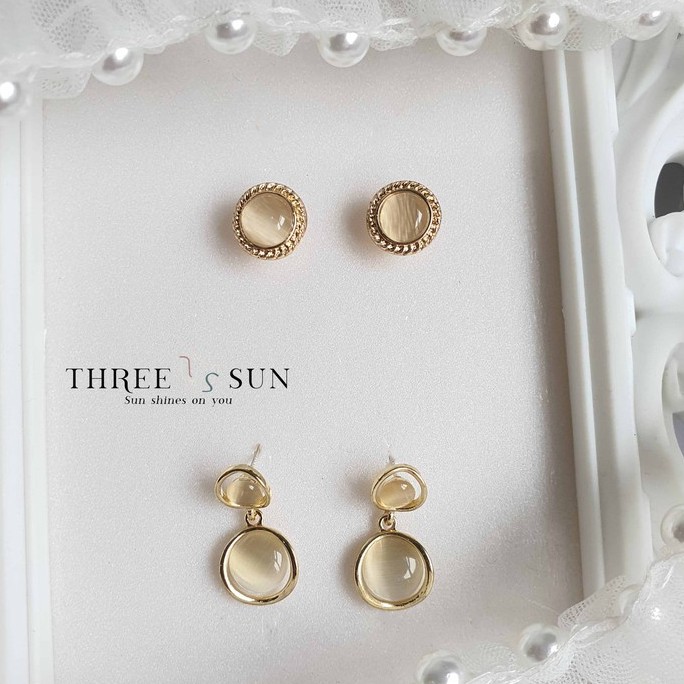 S925 Silver Stone Series INS ต่างหูหู Studs คลิปหู E004 E004-C E016