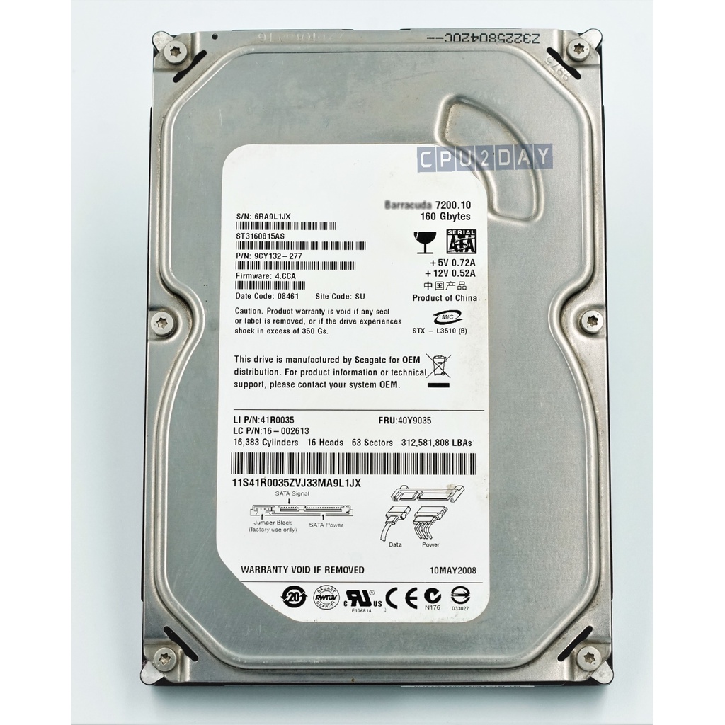 HDD 160GB Hard Disk ฮาร์ดดิสก์ 160GB แถมสายSATA PC คละยี่ห้อ พร้อมส่ง ส่งเร็ว ประกันไทย CPU2DAY
