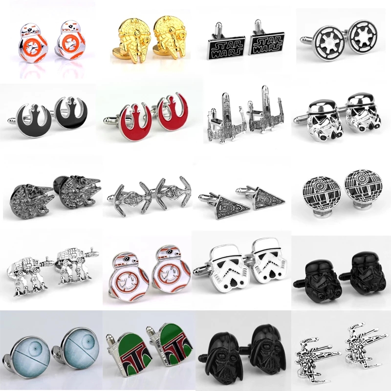 Star Wars Cuff Links ปุ่ม Falcon Darth Vader BB8 R2D2 Fighter Knight Tie คลิป Rebel Alliance Cufflinks ผู้ชายเครื่องประดับ