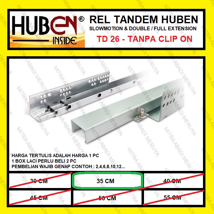 HUBEN รางลิ้นชัก Tandem 35 ซม. HUBEN TD-26 Tandem Rail