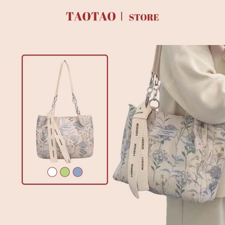 กระเป๋าผ้าใบใหญ่ แฟชั่นม tote bag ลายพิมพ์ดอกไม้สดและหวานในแฟชั่น เหมาะสำหรับนักศึกษาและพนักงานออฟฟิศ