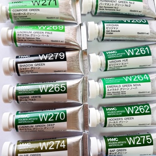 สีน้ำโฮลเบน เฉดสี สีเขียว 15/60มล Holbein artist watercolor Green shade Series A-B-C-D-E-F 15/60ml