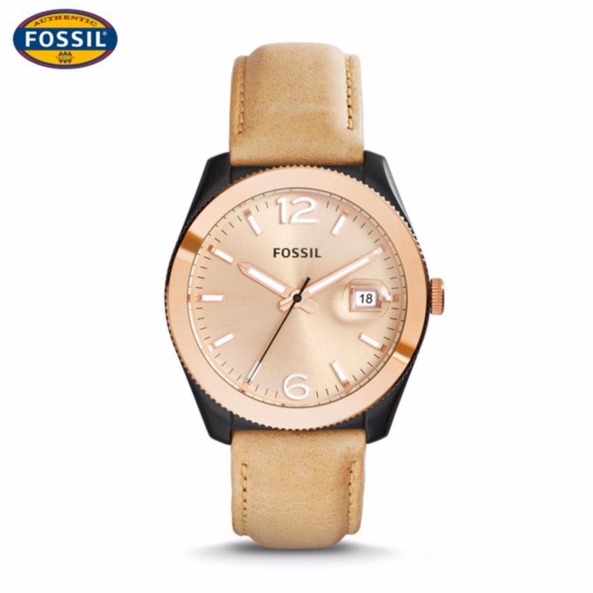 Fossil นาฬิกาข้อมือ Perfect Boyfriend Champagne Dial Tan Leather Ladies Watch