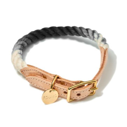 BLACK OMBRE COTTON ROPE LEATHER CAT & DOG COLLAR