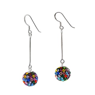 SILVER THAI   Silver Earrings - Tiny Multi Color Crystal Ball Hook Earringsเครื่องประดับต่างหูตะขอลูกบอลคริสตัลหลากสี