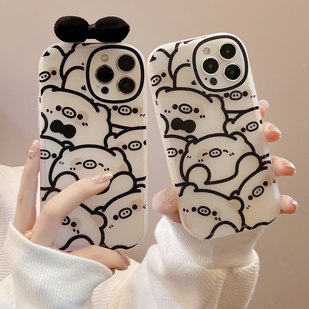 เคสโทรศัพท์มือถือ TPU ใส แบบนิ่ม สีพื้น ประดับโบว์ สําหรับ iPhone 11 7Plus 8Plus Xr xs Max 13 12 Pro Max 13promax 12 8 xs 11