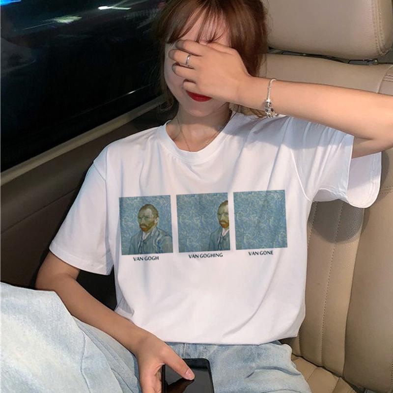 Van Gogh 01 เสื้อยืดคอกลมสีพื้นสําหรับผู้หญิงเสื้อยืด