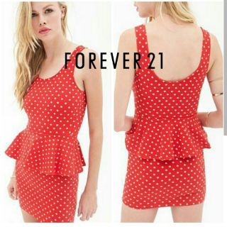 Forever21 : Red&amp;White Polka Dot Peplum Dress