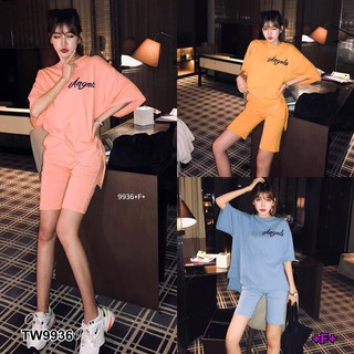 Set 2 ชิ้น เสื้อแขนสั้นทรงโอเวอร์ไซส์+กางเกงขาสั้น TW9936