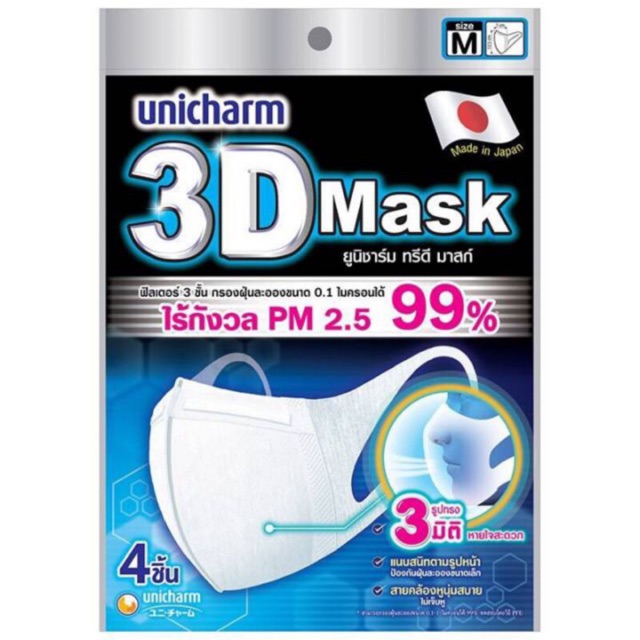 (พร้อมส่ง) Unicharm 3D Mask หน้ากากอนามัยสำหรับผู้ใหญ่ ขนาด M