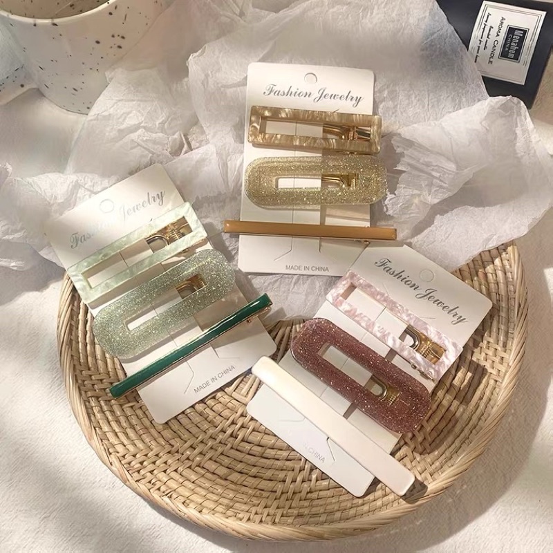 🔥พร้อมส่ง🔥 Set 3 ชิ้น [เกรดพรีเมียม] กิ๊บติดผมหินอ่อน กิ๊บหนีบผมกากเพชร กิ๊บตรุษจีนสีทอง