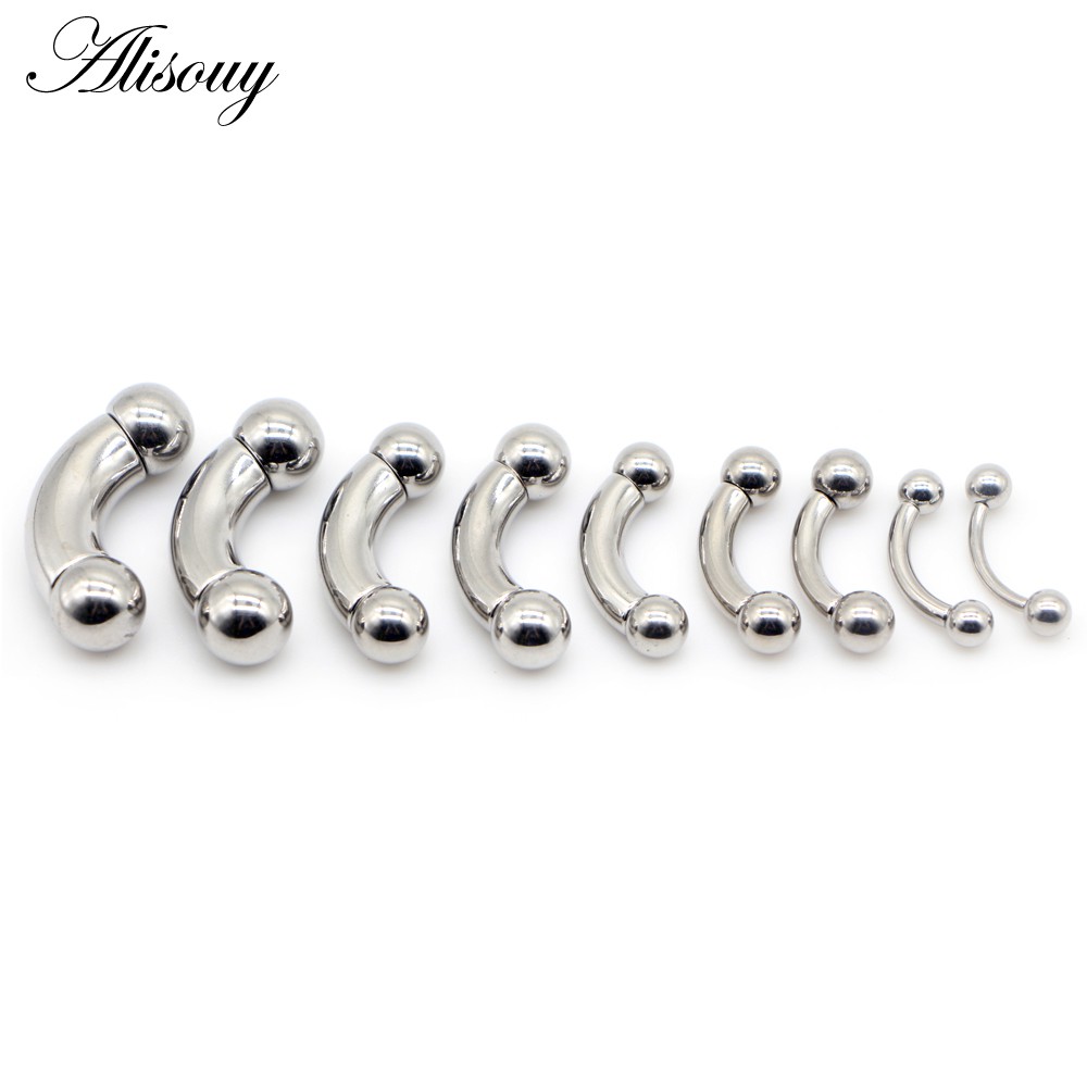 Alisouy 1 ชิ้นสแตนเลสขนาดใหญ่ Nostrail จมูกจุกนมแหวนโค้ง Barbell Tragus ต่างหู Eyebrow Bar เจาะเครื่องประดับ