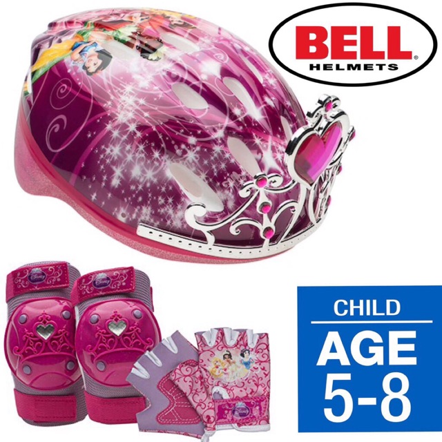 พร้อมส่ง Bell - Disney Princess Protective Helmet ,Pad and Glove Safety Set ชุดเซฟตี้หมวกกันน๊อคและ ถุงมือ สนับเข่า ศอก