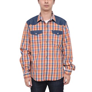 BOVYJNS-เสื้อเชิ้ตสก๊อตแขนยีนสีส้มแชมเบรย์ MENS ORANGE CHAMBREY LONGSLEEVED SHIRT - BBS3761