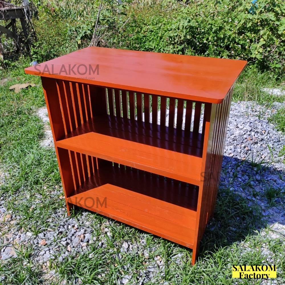 SLK ชั้นวางของใช้/ของตกแต่งบ้านไม้สัก 3 ชั้น 65*32*70 ซม. ก*ลึก*ส สีย้อม(อิฐ) 📌จัดส่งฟรี📌