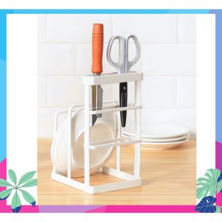 ที่เก็บมีด ที่เสียบมีด ที่เก็บของในครัว ที่วางมีดและเขียง 12x14x21 ซม. สีน้ำตาล Kitchen Knife Storage Rack  🔅 🔆