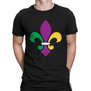 เสื้อยืดcalandfashionเสื้อยืดแขนสั้น พิมพ์ลาย Mardi Gras Fleur De Lis Party Louisiana Pride Beads สําหรับผู้ชายS-5XL