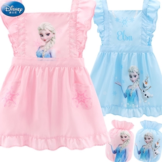 Disney girls aprons baby gowns กินเอี๊ยมกันน้ำภาพวาดเสื้อผ้าเด็กอนุบาลย้อนกลับ dressing