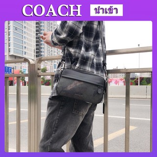 Coach F67326 กระเป๋าสี่เหลี่ยมเล็กคลาสสิกดอกไม้เก่าโลโก้เกรแฮม Crossbody กระเป๋าสะพายไหล่ของผู้ชาย