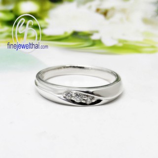 Finejewelthai-แหวนเพชร-แหวนเงิน-เพชรสังเคราะห์-เงินแท้-Diamond CZ-Silver-Wedding-Ring - R1194cz