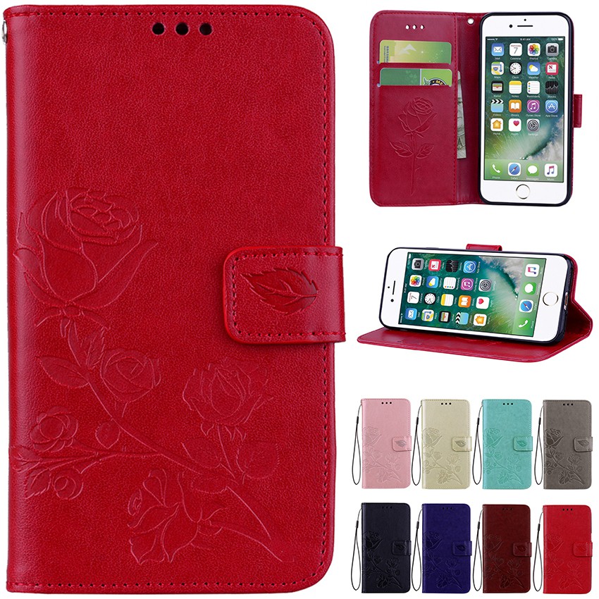 เคส case for iPhone Se 2020 13 12 Mini 11 Pro X XR XS Max 5 5S 6 6S 7 8 Plus Rose Soft Flip Leather Case เคสโทรศัพท์หนังฝาพับพร้อมช่องใส่บัตรสํา