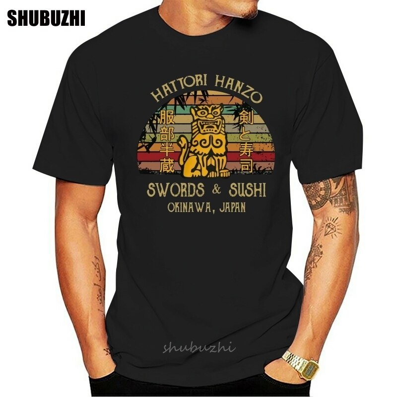 Men T-Shirt Hattori Hanzo Swords & Sushi Okinawa Japan Vintage Retro ของขวัญเสื้อยืดแฟชั่นผ้าฝ้าย