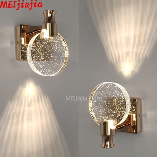 MEIJIAJIA โคมไฟติดผนังคริสตัลนอร์ดิก LED ห้องนั่งเล่นสร้างสรรค์โคมไฟติดผนังพื้นหลังโคมไฟข้างเตียงห้องนอนโคมไฟทางเดิน