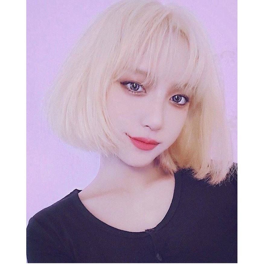 Wig Female Gold Short Hair Korean Girl Short Straight Hair Invisible Seamless Wig Set Round Face Cute Net Red Clavicle H