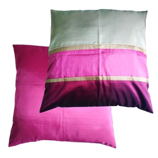 A32 -Thai Silk Pillow Covers ปลอกหมอนอิง Three Tone ลายเส้นหลากสีสรร ไหมไทยผสม