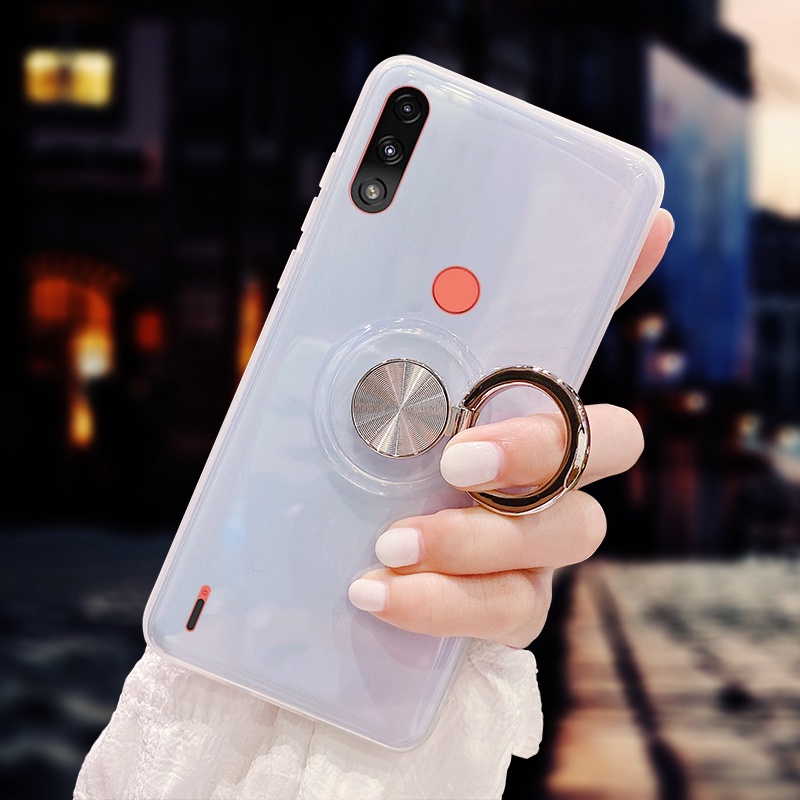 Moto E7 Power / E7i Power Phone Cover Magnetic Car Finger Ring Holder Soft TPU Back Case