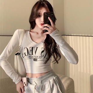 เสื้อยืดแขนยาว เอวลอย ลดน้ําหนัก โมโนแกรม สําหรับผู้หญิง 2022