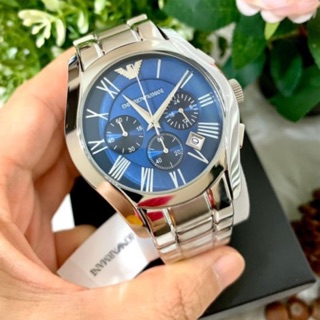 (ผ่อน0%) นาฬิกา EMPORIO ARMANI MENS CLASSIC WATCH  AR1635 สายสแตนเลส สีเงิน หน้าปัด สีน้ำเงิน