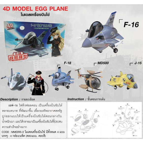 โมเดลประกอบเครื่องบินไข่ คละสี 4D Model Egg Plane MM0395-3