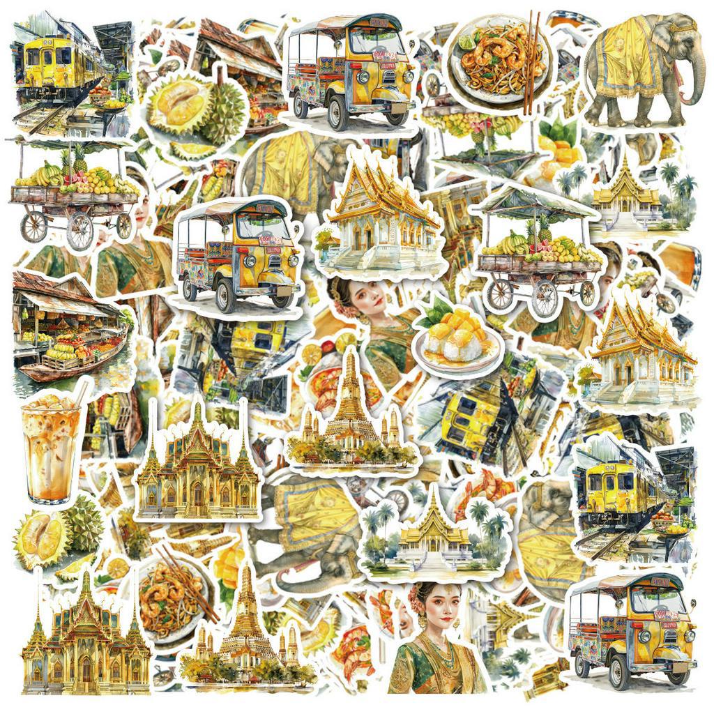 30pcs Retro โรแมนติกคลาสสิกประเทศไทย Landmark สถาปัตยกรรม Bangkok Grand Palace Creative PET กันน้ํา Collage นักเรียน DIY เครื่องเขียนสติกเกอร์ตกแต่ง