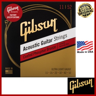 GIBSON® New 2022  สายกีต้าร์โปร่งชุด ของแท้ 100 % เบอร์ 11-52  เคลือบกันสนิม รุ่น Coated Phosphor Bronze  ผลิตในสหรัฐ