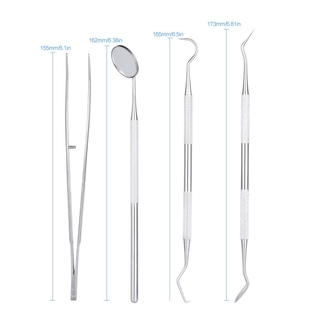 เครื่องมือ ดูแลฟัน และ ช่องปาก สแตนเลส 4 ชิ้น กระจกปาก Probe มีดโกนแหนบ ชุดสุขอนามัยฟัน ดูแลช่องปาก