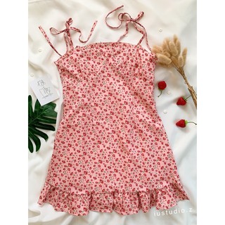 #ลดล้างสต๊อก #เดรส Mini flower dress.เดรสสายผูกเอง #สไตล์เกาหลี