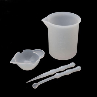 4Pcs Reusable Silicone Resin Mixing Measuring Cups Sticks Spoon Jewelry Tools