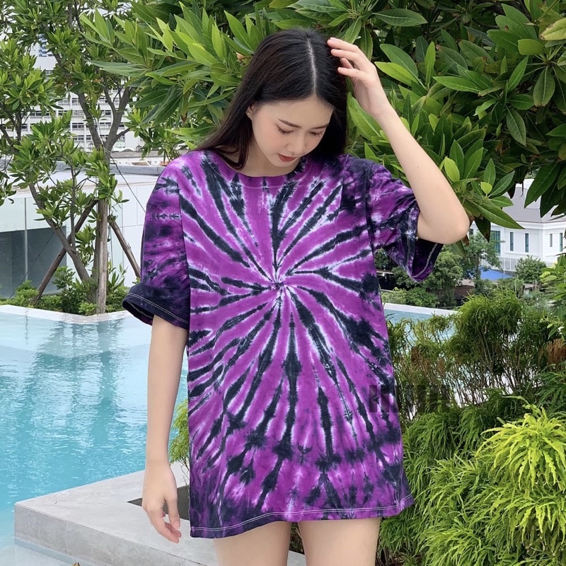 [ส่งใน1-2วัน] เสื้อมัดย้อมสีสด UNISEX | TIE DYE T-SHIRT | ผ้า Cotton100% - KT161-มังคุด(ม่วงเข้ม-ดำ)