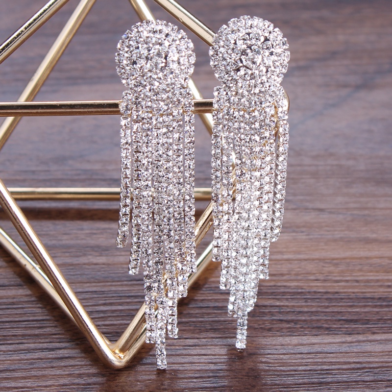 ต่างหูระยิบระยับ แฟชั่นห้อยยาวแบบเซ็กซี่ หมุดหูประดับด้วยอัญมณี ไม่มีรูเจาะหูแบบหนีบ - รูปที่ 6