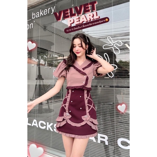 🌸 BLT Brand 🌸 Velvet Pearl เดรสสีแดงฉ่ำๆ ตัดกับสีชมพู (new) ❌sold❌