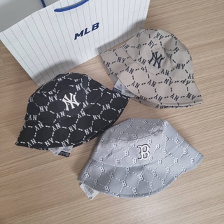 &lt;พร้อมส่ง&gt;MLB Monogram Dia Bucket Hat หมวกปีก NY ผ้าหนา มีซับใน ผ้าคุณภาพดีมาก 3 สี