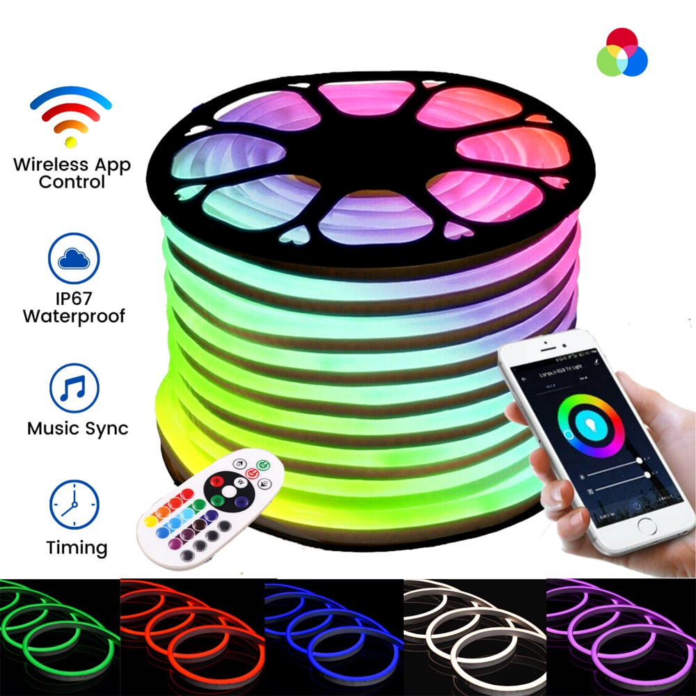 แถบไฟนีออน Led 220V Rgb Ip67 กันน้ํา บลูทูธ