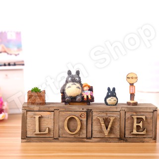 Tartah Shop กล่องไม้ LOVE มีลิ้นชักใส่ของได้เอนกประสงค์ พร้อมเซต Totoro 4 ชิ้น