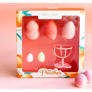 N220 🍑NEE CARA PEACH BEAUTY EGG SET พัฟแต่งหน้า นีคาร่า เซต 5ชิ้น🍑พัฟพีช