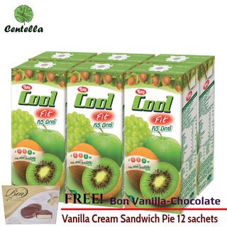 Tipco COOL 40% KIWI MIX 200 ml x6 box Free Bon Vanilla-Chocolate Vanilla Cream Sandwich Pie 12 sachets 240 gram